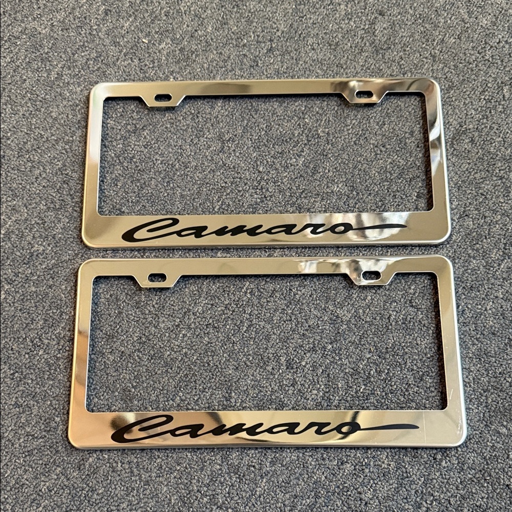Chevy Chevrolet Camaro Chrome Silver Metal License Plate Frame Set
